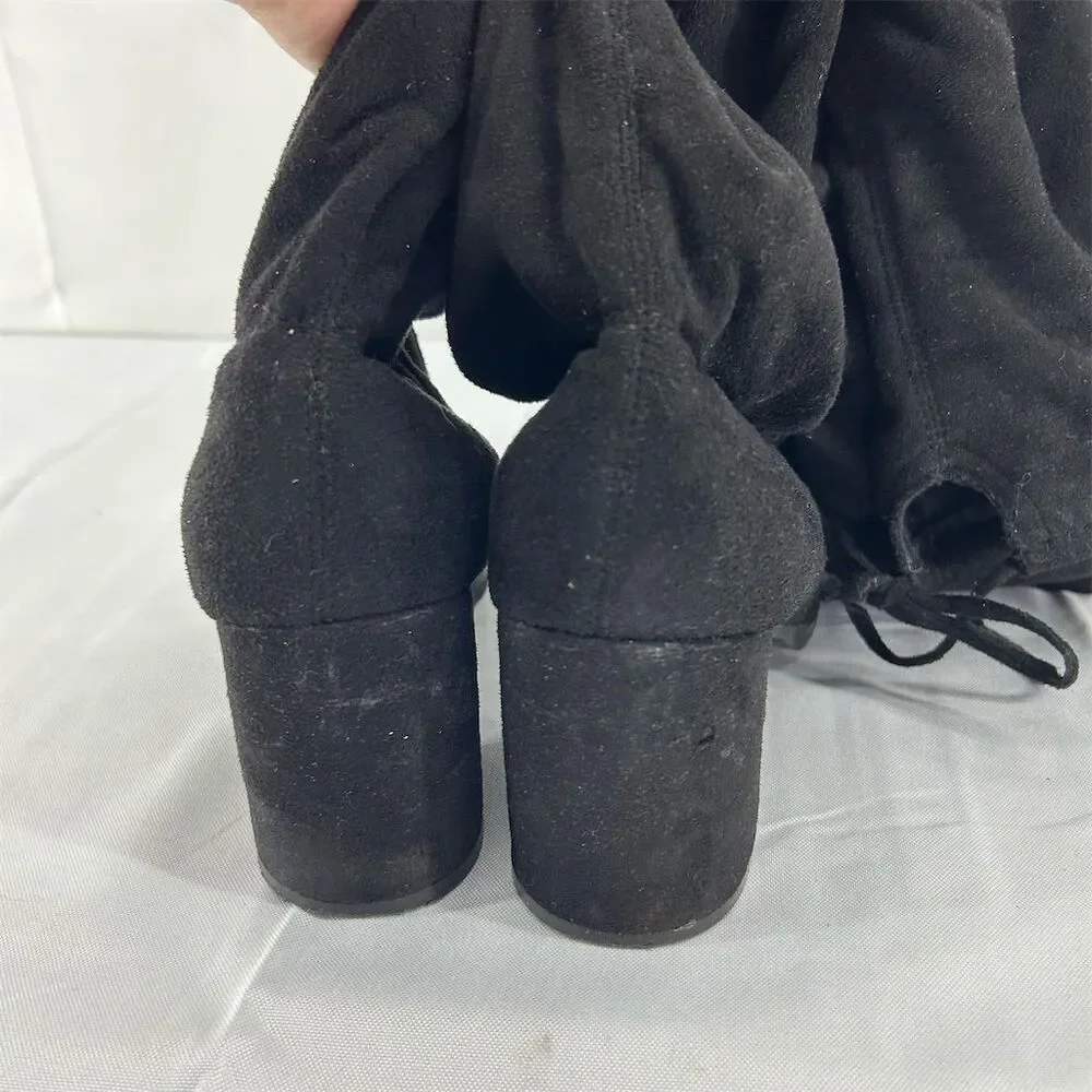 Women's Black Over-The-Knee Boots Size 8.5 Block Heels Fall Fashion Fleece Lined